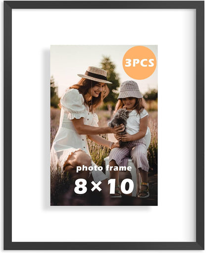 FrameWorks 8”x10” Deluxe Black Aluminum Contemporary Style Floating Picture Frame with Tempered Glass