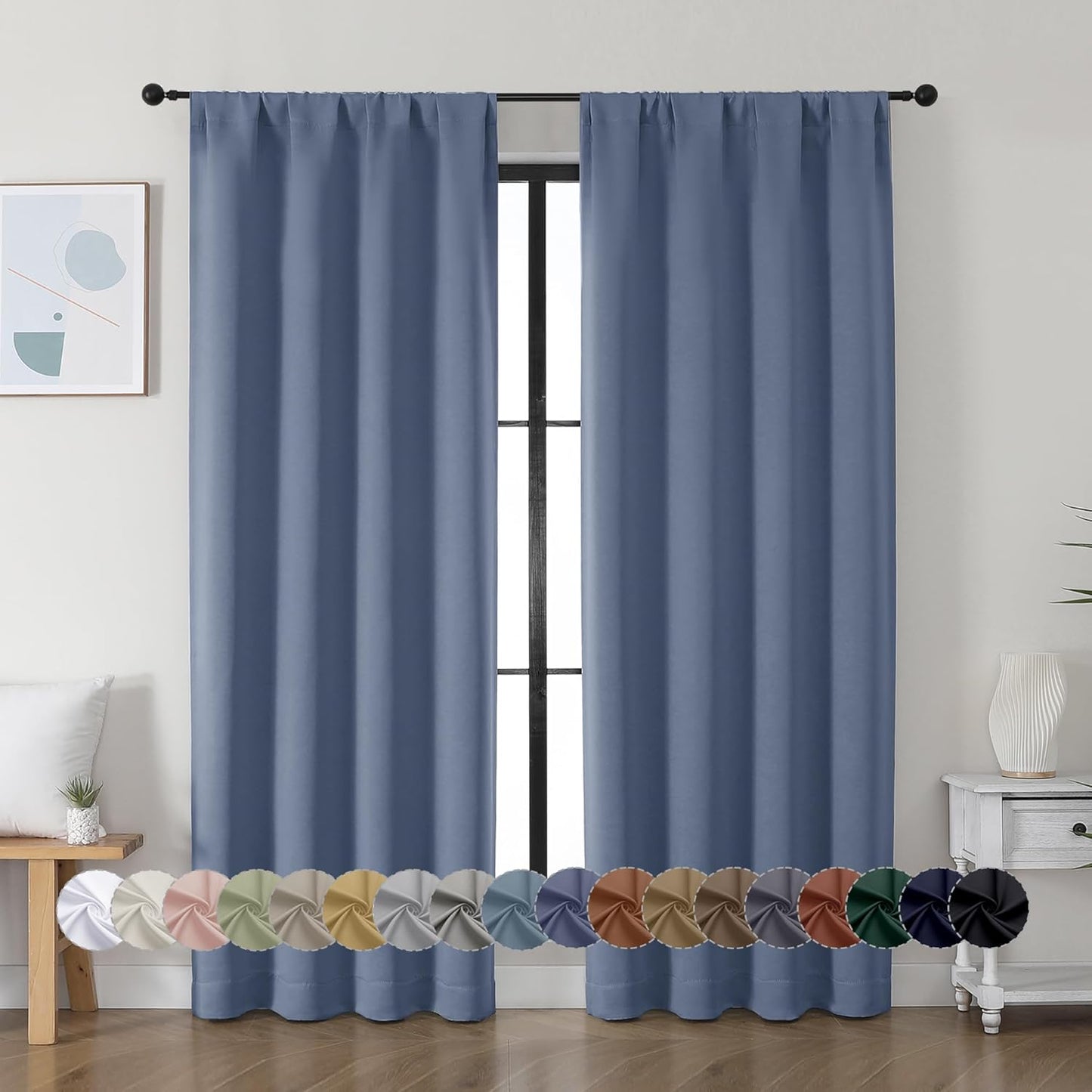Simplebrand Ava Sage Green Blackout Curtains for Bedroom 63 Inch Length 2 Panels Set, Solid Thermal Insulated Energy Saving Rod Pocket Window Treatment Curtains Blackout Drapes, W40 x L63 Inch, Sage - Colors C