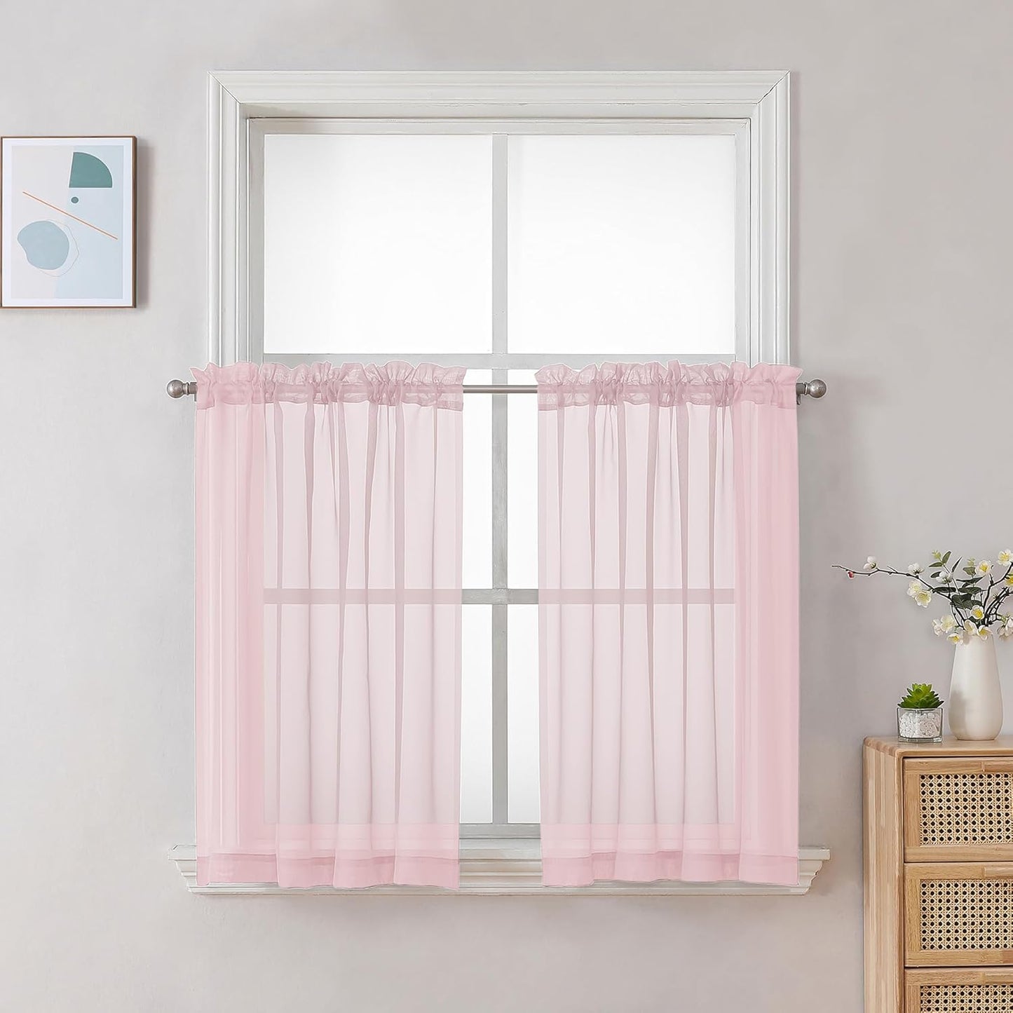 Chyhomenyc Sheer White Valances for Windows 2 Pack, Small Window Curtains for Living Room Bathroom Cafe Laundry Basement, Modern Top Dual Rod Pocket Voile Curtain, 42W x 14L inches, White - Colors C