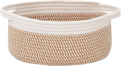 JMvicyroam Woven Basket,Small Rope Storage Bin with Handles & Ribbon Bag, Organizer for Shelves Closets,Gift Basket Empty for Birthday,Books,Dog Toys,White