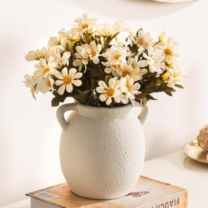 Dobbyby Ceramic Flower Vase 7.6 inch Farmhouse Rustic Vase Decorative Pottery Terracotta Vases for Home Decor Table Mantle Fireplace Living Room Bathroom Wedding Centerpiece (Whitewashed)