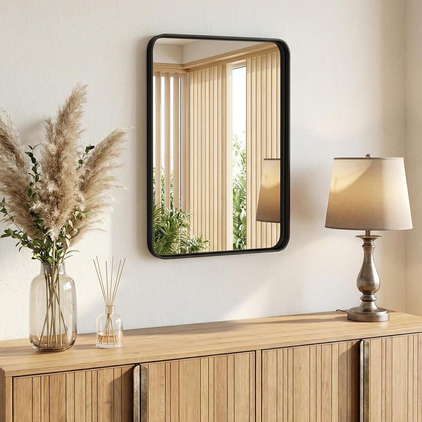 OLIXIS Arched Bathroom Mirror for Over Sink, 34x32 Inch Wall Mirror Arched Rounded Rectangle, Modern Wall Mount Vanity Mirror with Matte Metal Deep Framed, for Home Decor, Living Room, Black