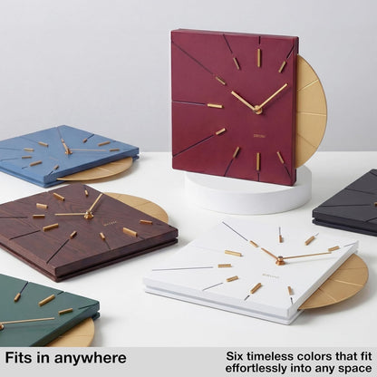 Driini Clocks Mid Century Modern Wall Clock - Square Green Clock with Decorative Gold Accent- Unique and Cool Clock, Battery Operated - MCM Decor & Decorative Wall Clock for Mid Century Modern Decor.