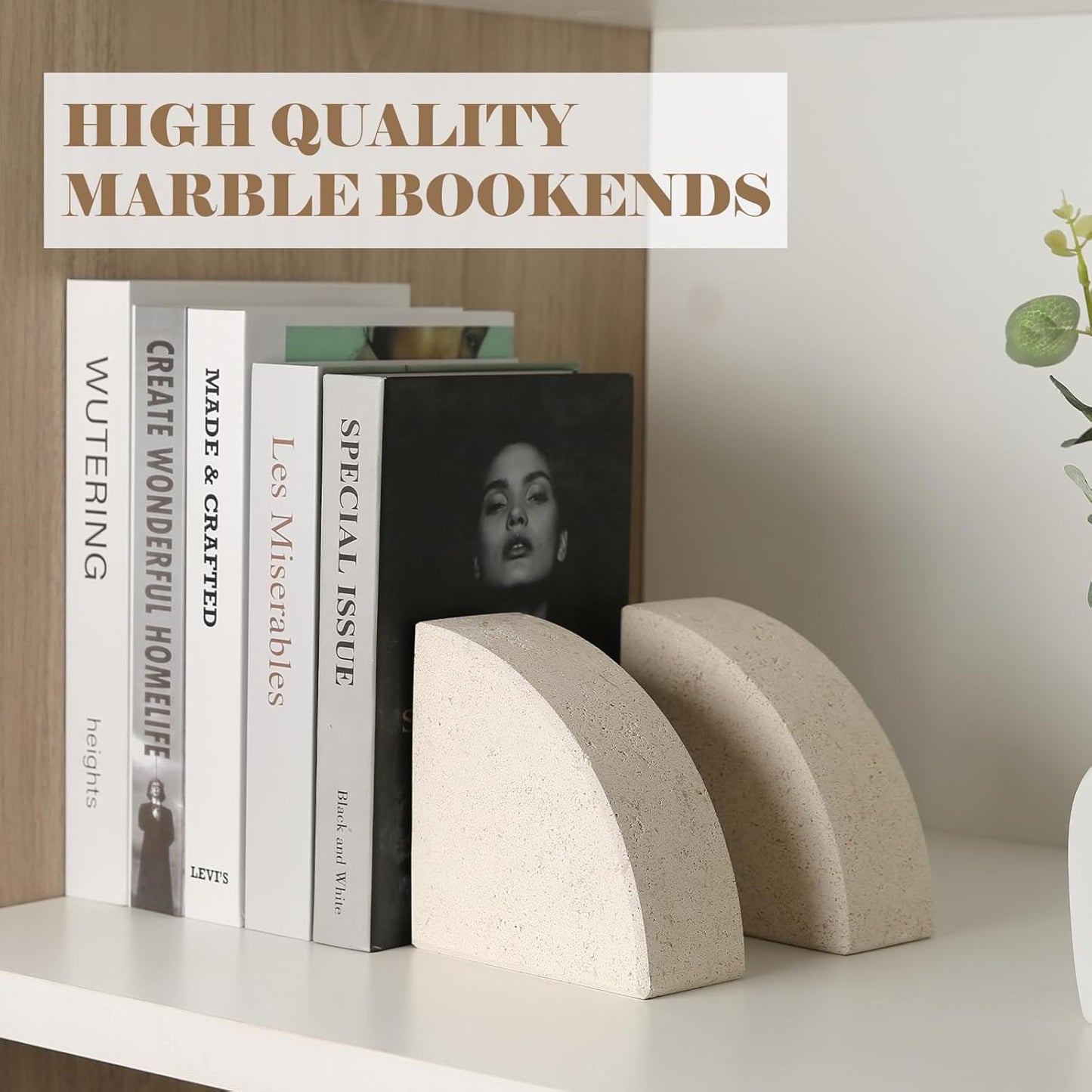 Karibiber Travertine Bookends for Heavy Books, Marble Decorative Bookends for Shelves, Heavy-Duty Stone Book Ends for Hardback Book & Cookbooks, Unique Book Stopper & Holder, Travertino Italy