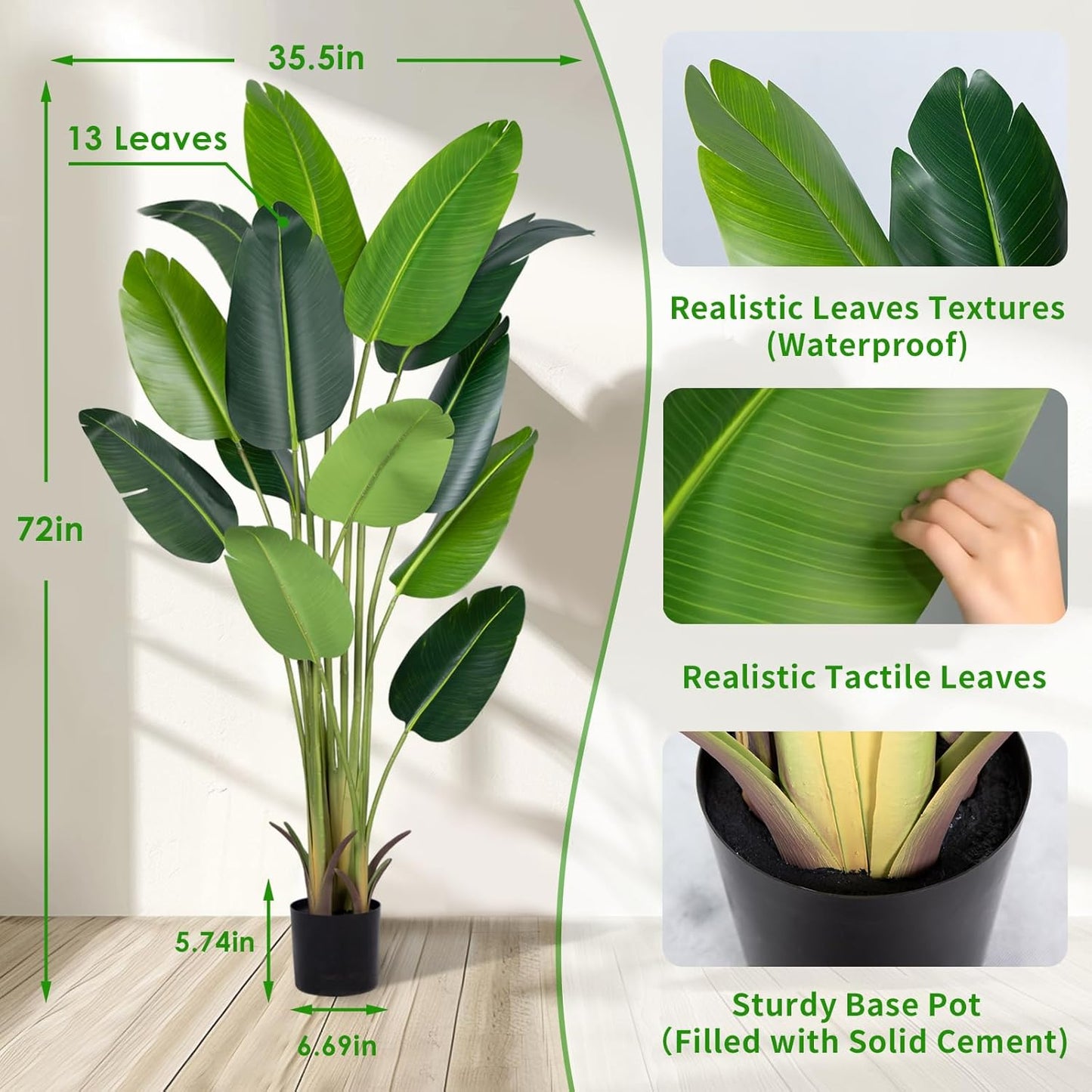 Artificial Bird of Paradise Plant 5.2Ft Fake Tropical Palm Tree with 10Trunks Faux Banana Leaf Trees in Pot for Home Indoor Outdoor Office Modern Decor Housewarming Gift（1Pcs）