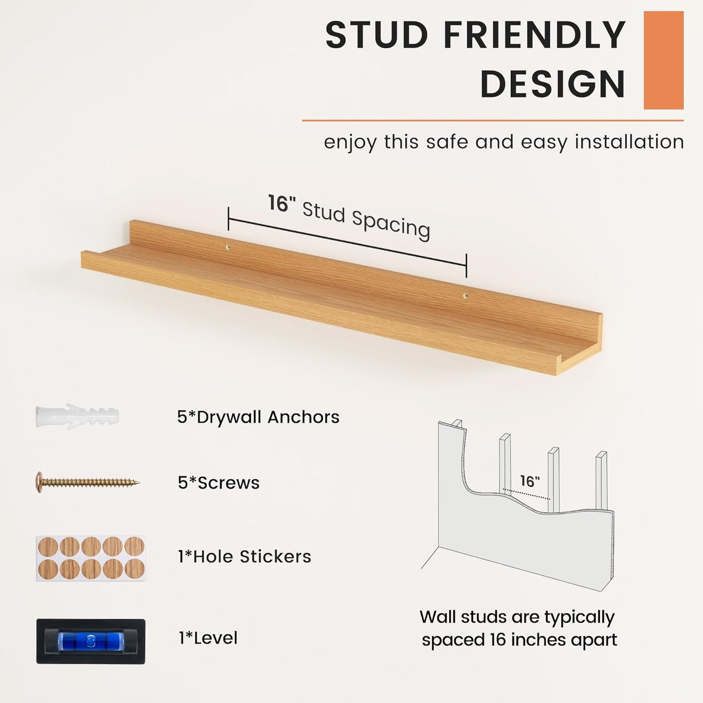 FLYJOE Picture Ledge Shelf, Floating Shelves Set of 2, 48 Inches Long Large Nursery Book Shelves for Toys Storage, Kids Bookshelf Wall Mounted for Living Room Bedroom Decor Books Photo Frames, Walnut
