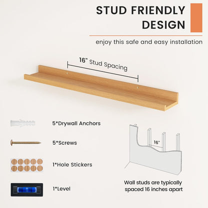 FLYJOE Picture Ledge Shelf, Floating Shelves Set of 2, 48 Inches Long Large Nursery Book Shelves for Toys Storage, Kids Bookshelf Wall Mounted for Living Room Bedroom Decor Books Photo Frames, Walnut