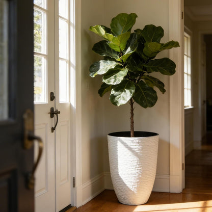 Worth 9 Gallon Tall Round Planters Set of 2-14" Dia x 21" H Stone Finish Flower Pots Indoor Decorative Container Garden Patio Unbreakable Beige
