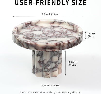 Marble Perfume Tray with Legs - Oval Decorative Stone Pedestal for Bathroom Vanity Coffee Table Kitchen Countertop, Footed Jewelry Candle Organizers Catchall Plate Riser with Scalloped Feet