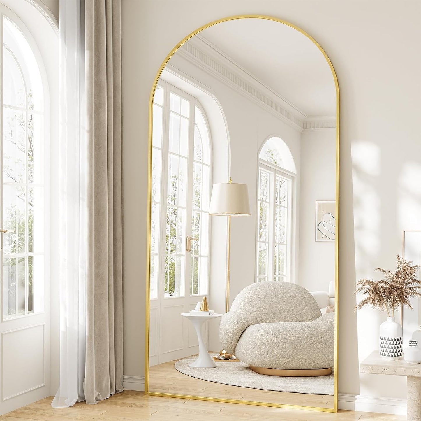 57" x 20" Arched Full Length Mirror - Wall Mounted/Floor Mirror Aluminum Alloy Frame Full Body Mirrors for Bathroom Living Room Bedroom and Entryway,Black