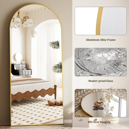 Dewfig Arched Full Length Mirror, 76"x34" Large Floor Mirror, Full Body Mirrors for Leaning or Hanging, Standing Mirrors for Bedroom, Living Room,Dressing Room, Aluminum Alloy Frame, Black