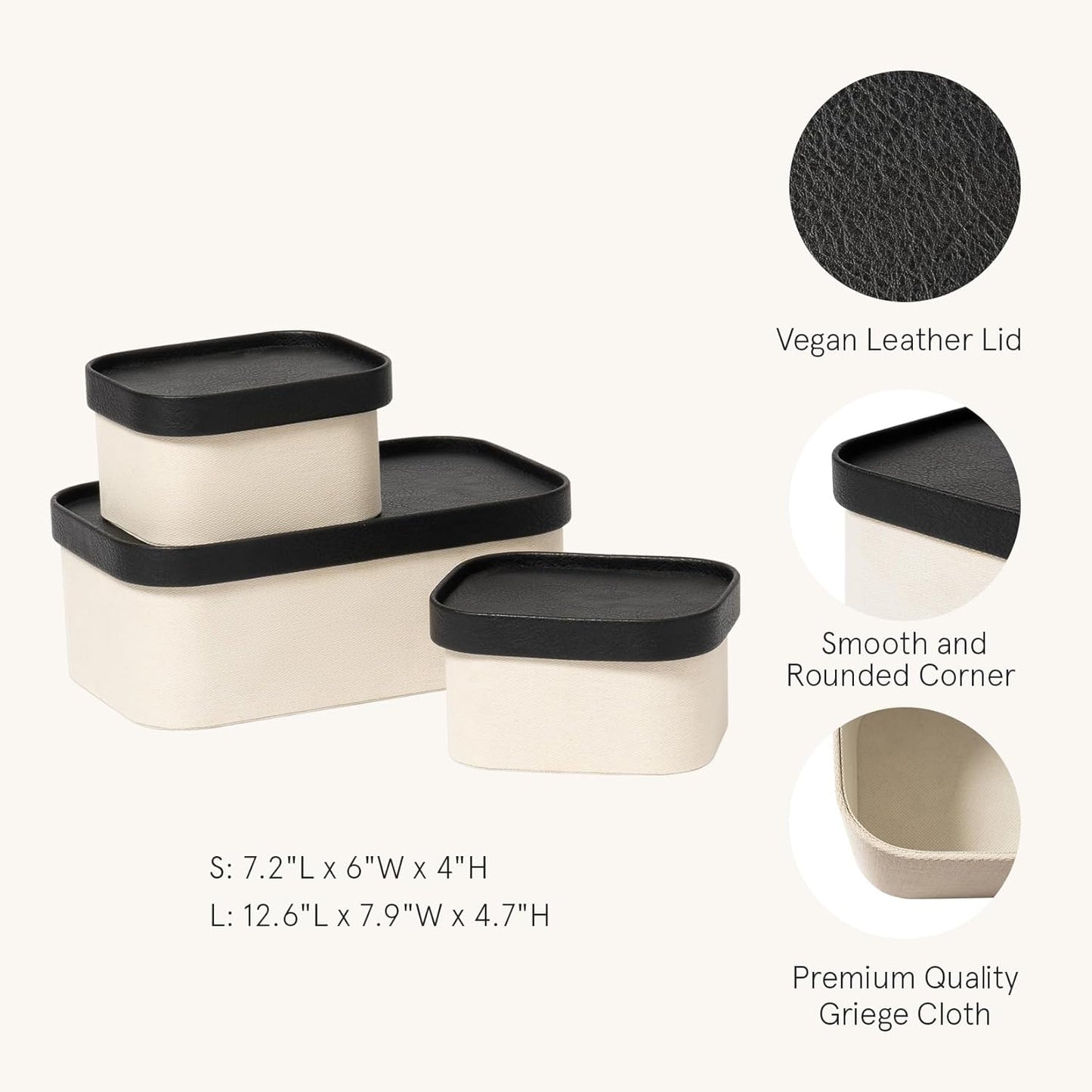 LA JOLIE MUSE Fluted Cardboard Storage Baskets with Leather-Like Lids, Sturdy Stackable Paper Boxes Decorative Tray, Chocolate Brown, Set of 3