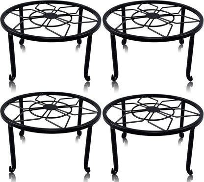 yosager 4 Pack Metal Plant Stands for Flower Pot, Heavy Duty Black Iron Potted Stand Holder, Indoor Outdoor Rustproof Metal Planter Container Round Supports Display Rack for Home & Garden Decor