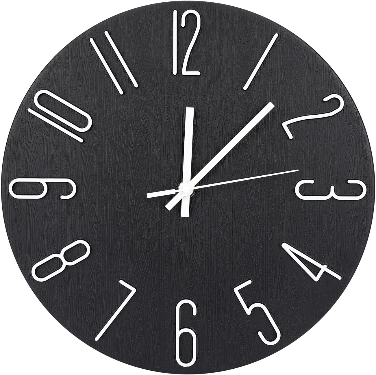 Wall Clock 12 Inch Silent Non-Ticking Imitation Wood Indoor Clock Round White Decor Clock Modern 3D Figures Quartz Wall Clocks for Home, Hotel, Office, School, Bedroom, Living Room, Kitchen