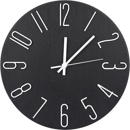 Wall Clock 12 Inch Silent Non-Ticking Imitation Wood Indoor Clock Round White Decor Clock Modern 3D Figures Quartz Wall Clocks for Home, Hotel, Office, School, Bedroom, Living Room, Kitchen