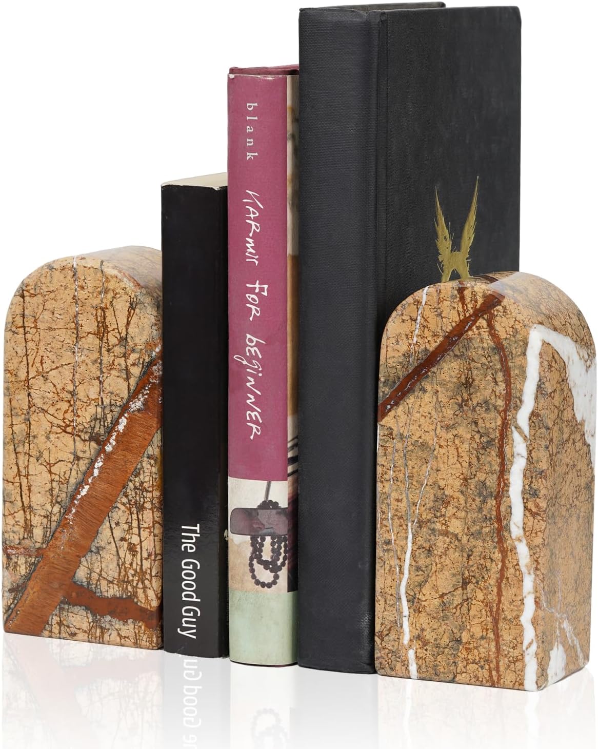 Koville African Natural Marble Bookends for Shelves, Non-Slip Book Ends, 13LBS Ultra Heavy Duty Marble Book Holder Organizer, Apartment Decor for Movies/CD/Video Games(Namib Fantasy)
