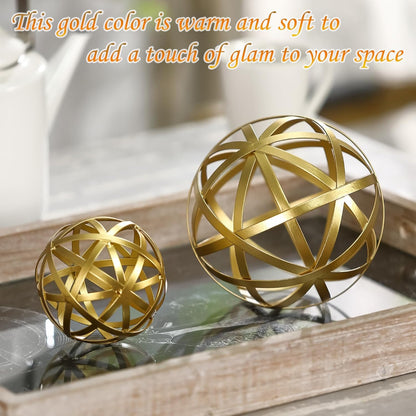 Metal Decorative Starburst Ball, 6 Inch Gold Sphere Decor, Spiky Star Burst Tabletop Sculpture, Mid-Century Modern Metal Spike Ball for Home, Living Room, Office & Shelf Decor