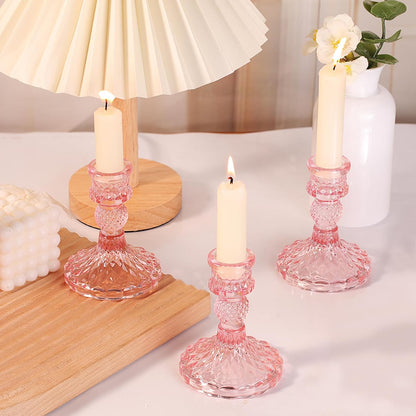 DARJEN Candlestick Holders Set,12Pcs 4" H Taper Candle Holders Bulk, Clear Glass Candle Holders for Wedding, Spring Party, Romantic Dinner, Festival & Windowsill Decor