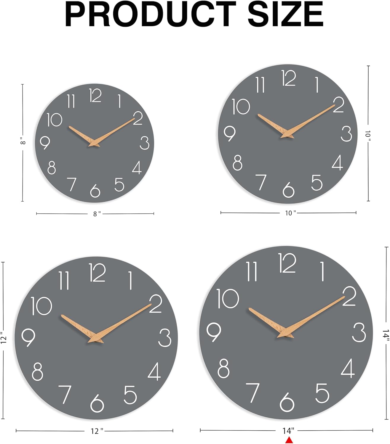 cicininc Wall Clock, Gray Silent Non-Ticking, Decorative Battery Operated Wall Clocks for Bedroom, Kitchen, Home, Office, School, Hotel (8 Inch)