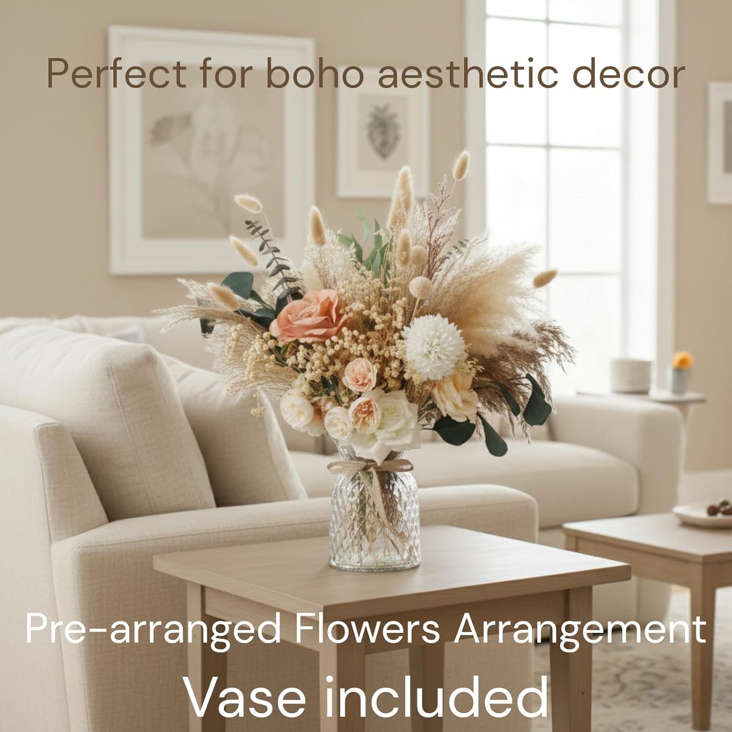 100pcs Artificial Flowers Arrangement With Vase Included, Dining Table Centerpiece Decorations, Fake Flowers in Vase, Dried Pampas Grass Floral Centerpieces, Coffee Table Decor, Centro de Mesa