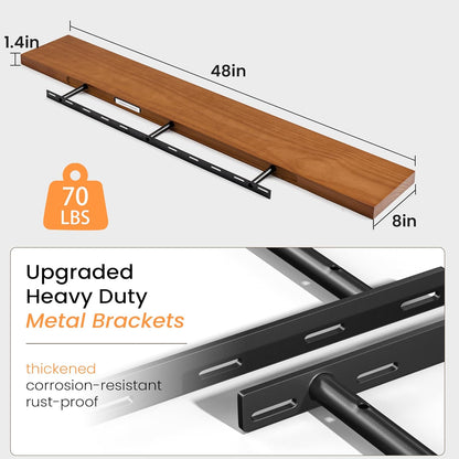 Floating Shelves 36 Inches Long - 8 Inch Deep Rustic Premium Solid Pine Wood for Storage - Farmhouse Wall Mounted for Living Room - Heavy-Duty Metal Bracket - 36" W x 8" D - Set of 2 - White Color