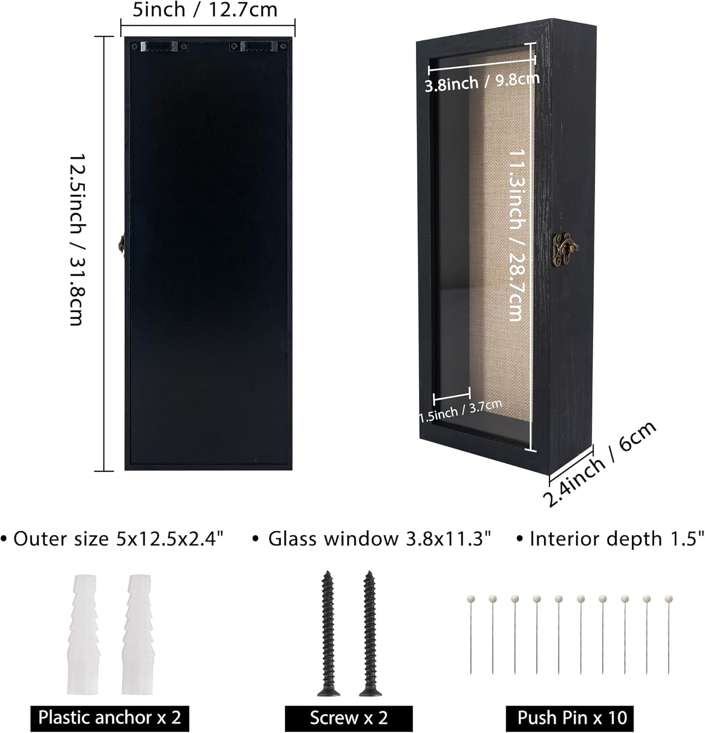 GraduatePro Shadow Box Frame 11x14 Display Case with Linen Back, Real Glass Window Door with Hinge, Picture Frame Wedding Bouquet Memorabilia Medals Photos Memory Box for Keepsakes, Carbonized Black