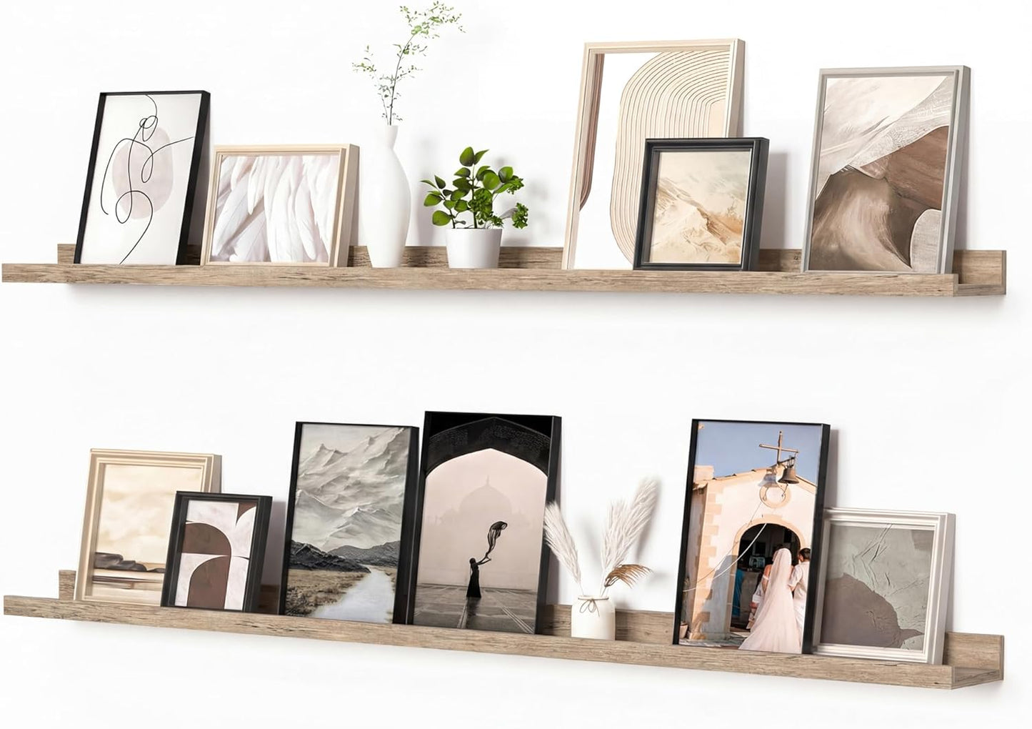 Heimlove Picture Ledge Shelf, Floating Shelves Set of 2, 24 Inches Picture Shelf for Wall with Ledge, Kids Bookshelf Wall Mounted for Living Room Bedroom Decor Books Photo Frames - White