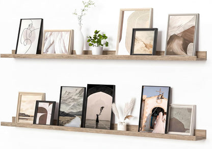 Heimlove Picture Ledge Shelf, Floating Shelves Set of 2, 24 Inches Picture Shelf for Wall with Ledge, Kids Bookshelf Wall Mounted for Living Room Bedroom Decor Books Photo Frames - White