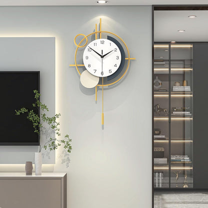 Wall Clock for Living Room Decor Decorative Wall Clock with Pendulum Silent Quartz Battery Operated Black Metal Large Clock for Dining Room,Kitchen,Home,Bathroom,Bedroom,13.8x21.3 in