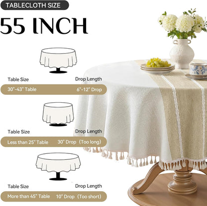 Softalker Outdoor Tablecloth Rectangle, Waterproof Linen Cotton Farmhouse Table Cloths with Tassel, Heavy Weight Wrinkle Free Boho Table Cover for Picnic Camping Dining - 55 x 70 Inch, Coffee Lines