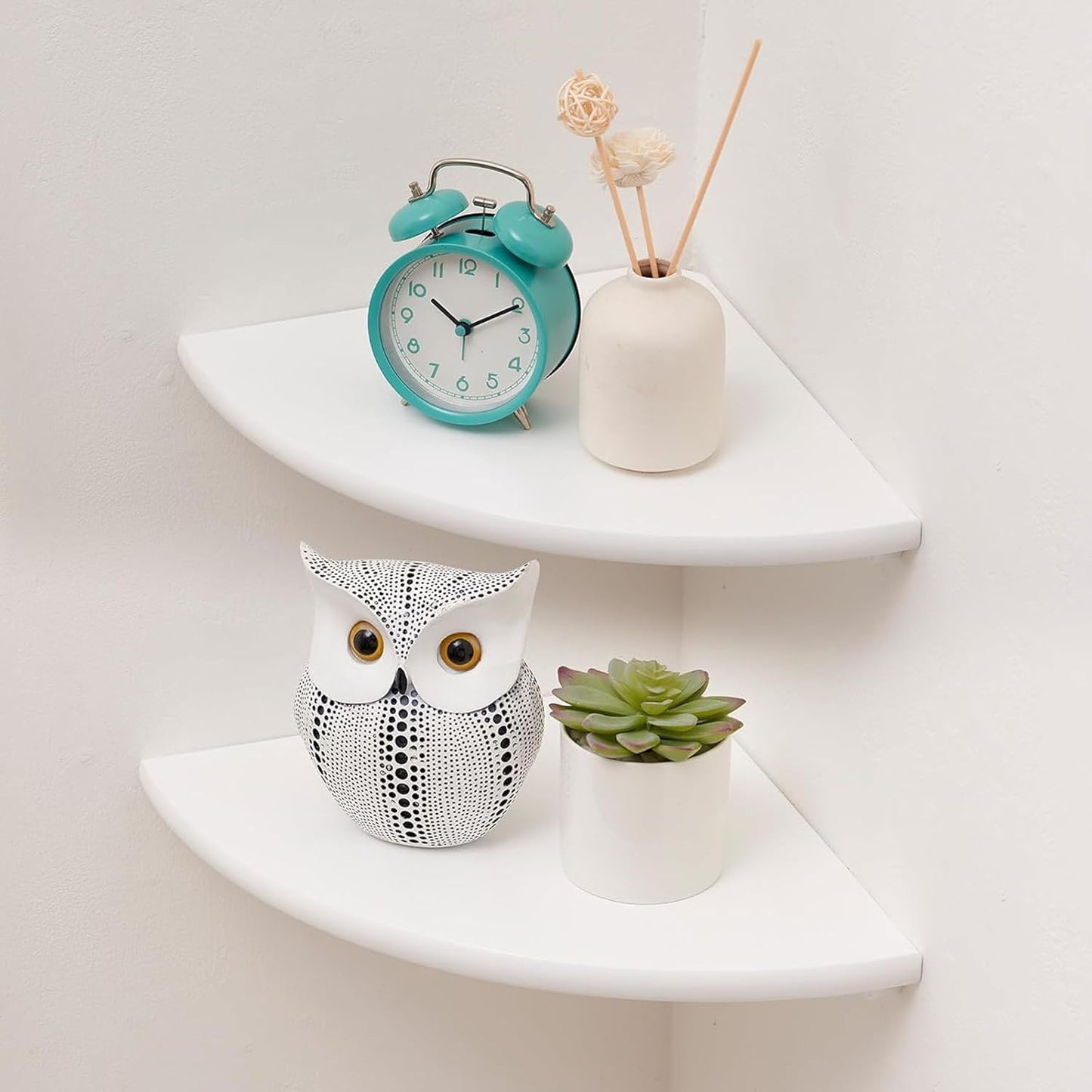 Corner Shelves, Floating Corner Shelf, Set of 2 7inch Solid Oak Wood Wall Shelves, Round End Wall Mount with Wire Hole Shelving for Small Plant for Bedroom Kitchen, Living Room