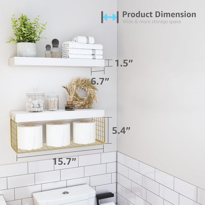 QEEIG Bathroom Shelves Over Toilet - Wall Mounted Floating Shelves Toilet Paper Storage Small Farmhouse Decor Shelf 16 inch Set of 3, Rustic Brown (019-BN3)