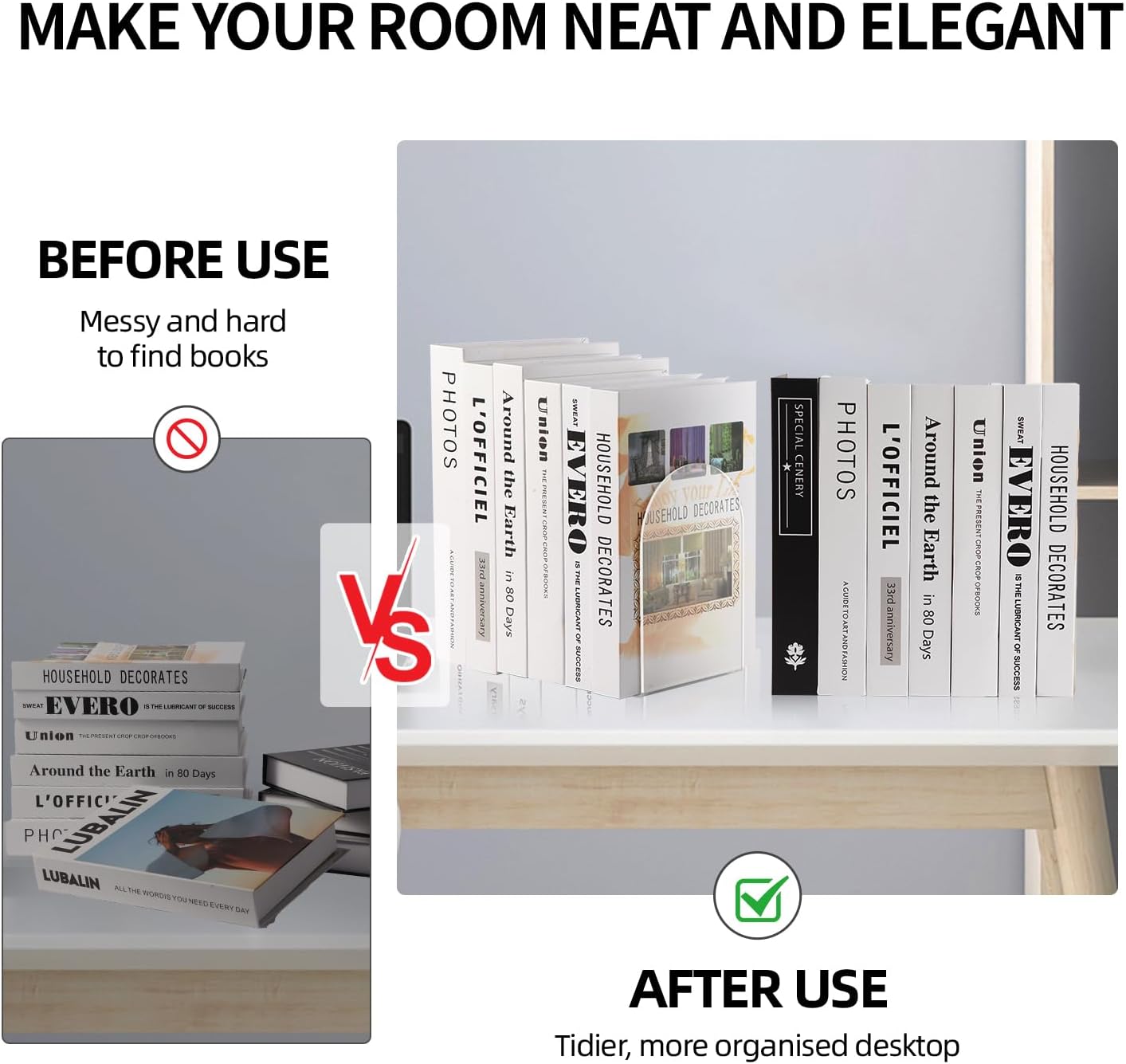 Adwikoso Book Ends for Shelves Clear Acrylic Bookends for Heavy Books Organizer Book Stopper to Hold Books for Home Office School and Desktop Decoration(Circular Arc) (8)
