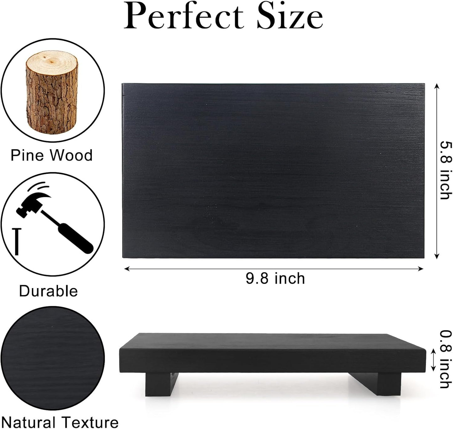 Wooden Pedestal Stand Black Bathroom Counter Organizer Tray Decor Farmhouse Wood Risers Small Hand Soap Dish Dispenser Holder for Kitchen Sink Modern Bathroom Vanity Accessories Decorative Tray