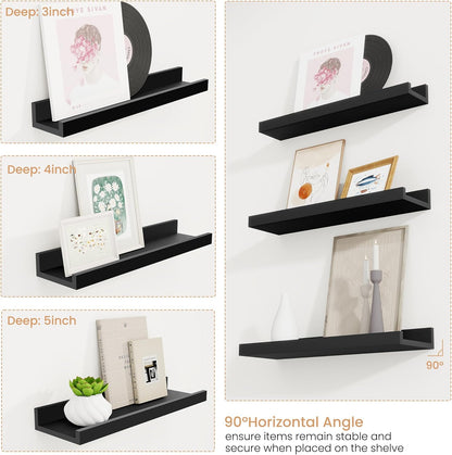 Acovy Picture Ledge Shelf Set of 6, 48 inch Long Large Floating Shelves for Wall with Lip, Wall Mounted Shelves for Living Room, Bedroom, Bathroom, Kitchen, Nursery,Oak