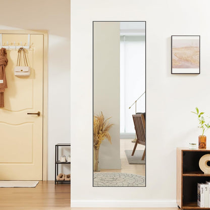 DUMOS Arched Full Length Mirror with Stand 64"x21" Floor Standing Aluminum Frame for Bedroom Body Hanging Leaning Modern Simple Home Decor Shatter-proorf Nano Glass Wall Living Room Cloakroom Black