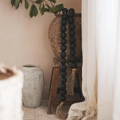Extra Large Wood Bead Garland with 1.6" Diameter Wood Beads, Wooden Beads Garland with Tassels, Decorative Beads, Farmhouse Beads Home Decor (Nature Beige, 41 Inches)