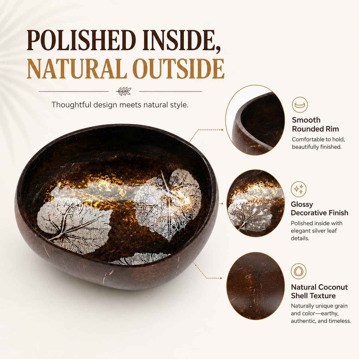 ChezMax Natural Coconut Bowl with Mother of Pearl Inlays - Key Bowl & Fruit Snack Holder (Blue-Gold)