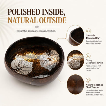 ChezMax Natural Coconut Bowl with Mother of Pearl Inlays - Key Bowl & Fruit Snack Holder (Blue-Gold)