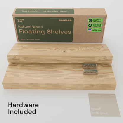 BAOBAB WORKSHOP Wood Floating Shelves for Wall Mounted, 16 inch Walnut Floating Shelf for Bathroom, Solid Wooden Wall Shelves for Kitchen Bedroom Farmhouse, Walnut Finish, 16 x 6.7, Set of 2