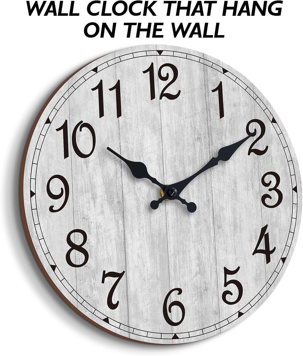 Wall Clock, Rustic Wall Clocks Battery Operated Silent Non Ticking, Country Round Wooden Clocks Farmhous Wall Decorative for Kitchen, Bathroom, Living Room (Gray 8 Inch)