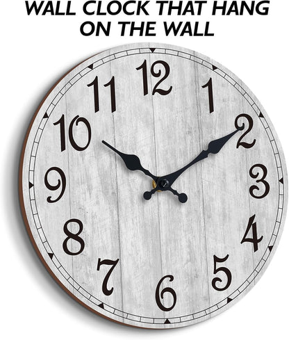 Wall Clock, Rustic Wall Clocks Battery Operated Silent Non Ticking, Country Round Wooden Clocks Farmhous Wall Decorative for Kitchen, Bathroom, Living Room (Gray 8 Inch)