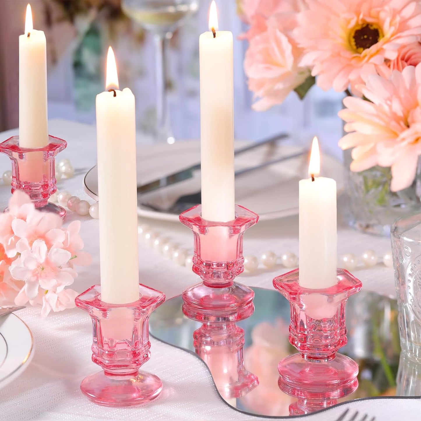 Lanttu Candlestick Holders Bulk, 12 Pcs Glass Candle Holders Set Clear, Crystal Taper Candle Holder for Wedding, Table Centerpiece, Home Decoration