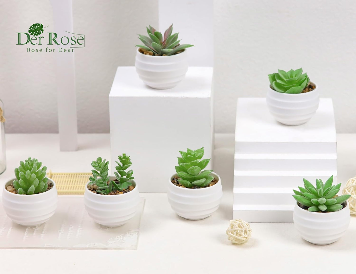 Der Rose 6 Pack Fake Plants Small Realistic Succulents Plants Artificial for Home Room Decor Indoor