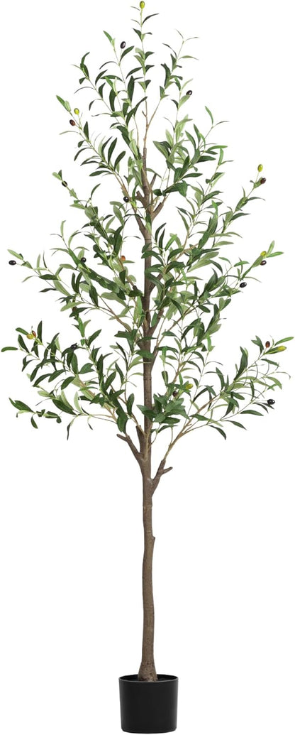 Olive Tree Artificial Indoor, 7 FT Faux Olive Trees with Planter, Fake Tall Plants with Natural Trunk and Lifelike Fruits for Home Office Decor(1, 7FT)