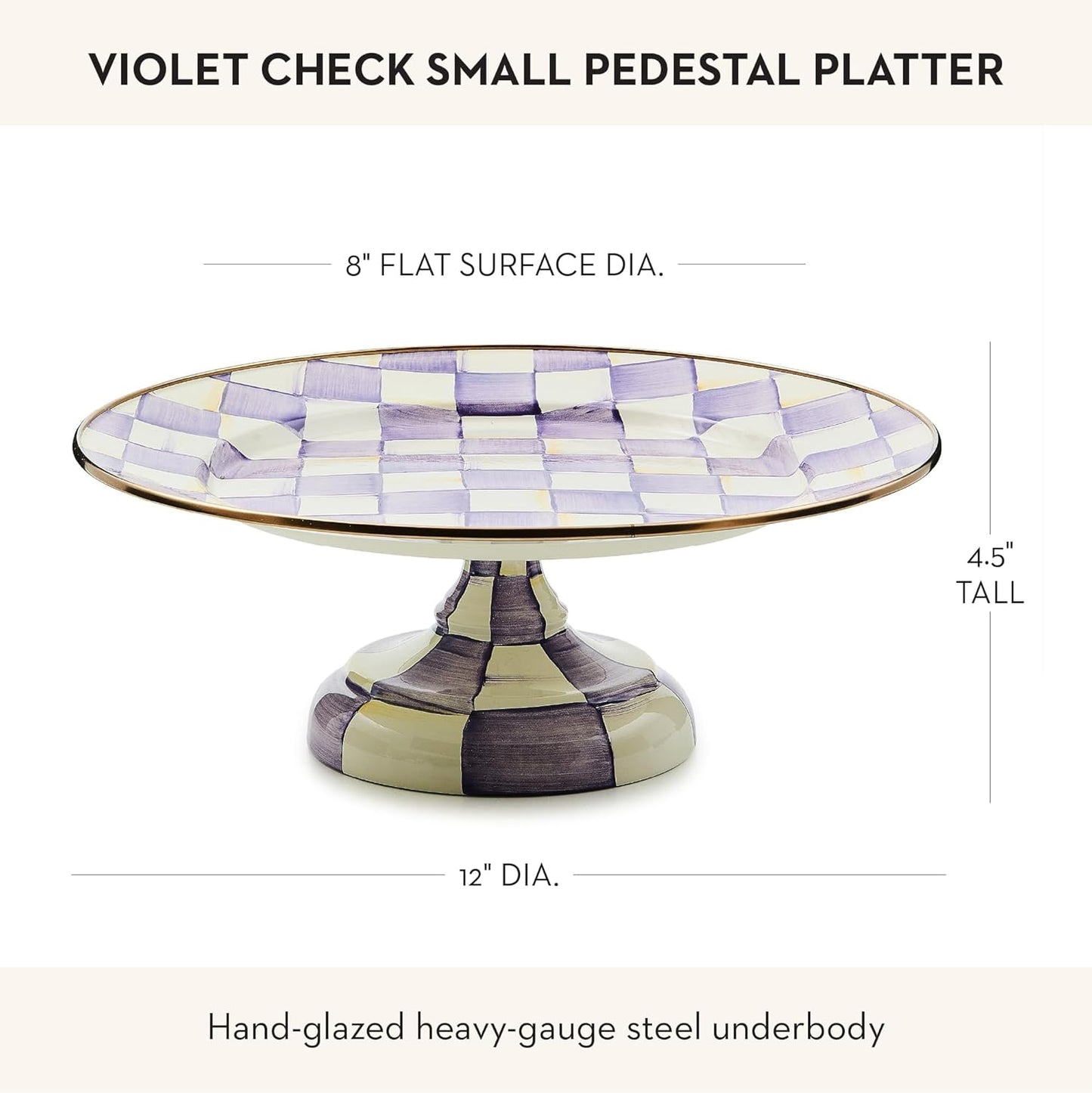 MACKENZIE-CHILDS Enamel Pedestal Serving Platter, Decorative Serving Dish for Food, Small, Black-and-White Courtly Check