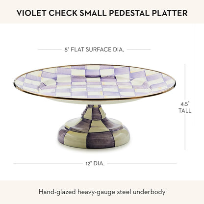 MACKENZIE-CHILDS Enamel Pedestal Serving Platter, Decorative Serving Dish for Food, Small, Black-and-White Courtly Check