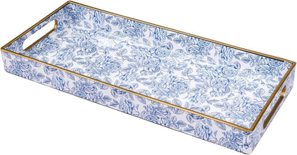 MAONAME White Decorative Tray, Plastic Serving Tray with Handles, Rectangular Moroccan Trays, Long Narrow Trays for Bathroom, Kitchen Counter, 13.8" X 6" X 1.57"