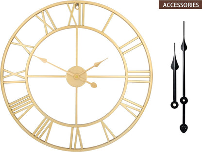 LEIKE 16" Large Wall Clocks Battery Operated, Round Modern Silent Non-Ticking Black Metal Wall Clock for Living Room Decor, Bedroom Kitchen (40cm Diameter, Black Roman Number)