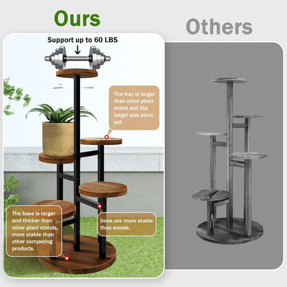 AUGOSTA 3 Tier Plant Stand, Tall Metal Wood Shelf Holder for Indoor, Outdoor Display Rack Flower Pot Stand for Corner Living Room Balcony Garden Patio